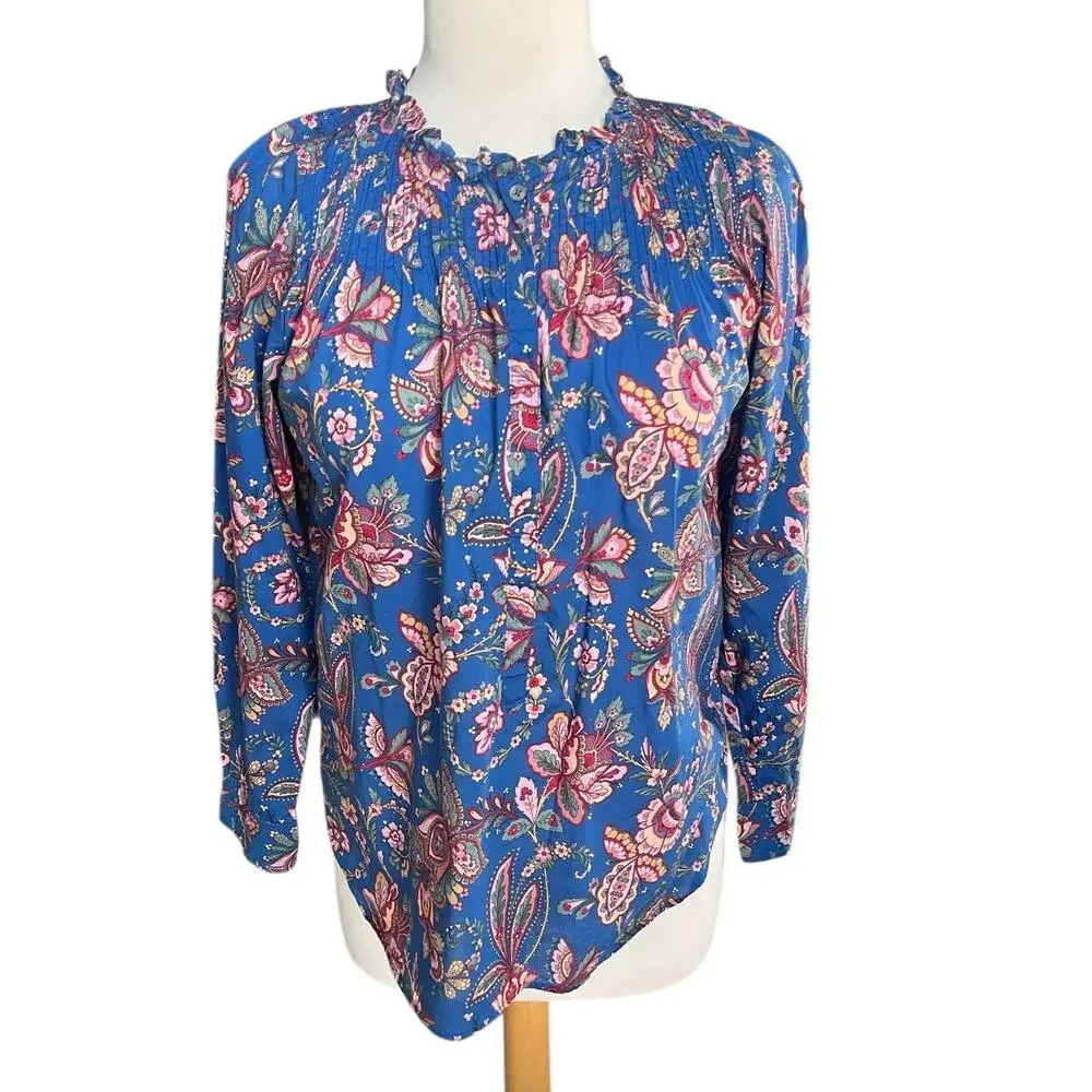J. Crew Liberty Popover Blouse Top Floral Ruffle Preppy Boho Cotton Casual 2
